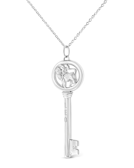 .925 Sterling Silver Diamond Accent Zodiac Key 18" Pendant Necklace (K-L Color, I1-I2 Clarity)