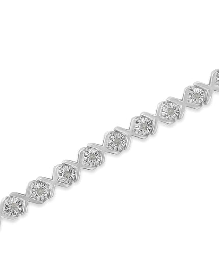 .925 Sterling Silver 1/10 cttw Miracle-Set Round-Cut Diamond "X" Link Tennis Bracelet (I-J color, I2-I3 clarity) - 7.25"