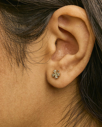 10K Yellow Gold Diamond Accent 4 Leaf Clover Stud Earrings