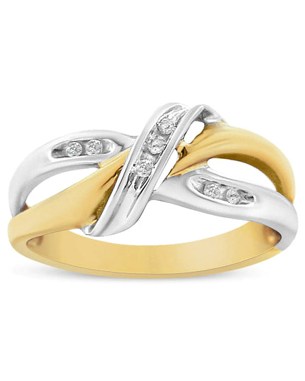 10K Yellow and White Gold 1/20 Cttw Round-Cut Diamond Bypass Ring (I2 Color, I-J Clarity)