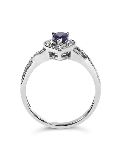 .925 Sterling Silver 6x4mm Pear Sapphire Gemstone with Diamond Accent Fashion Halo Ring (H-I Color, SI1-SI2 Clarity)