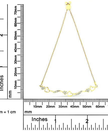 .925 Sterling Silver 1/10 Cttw Diamond Wave and Hearts 4”-10” Adjustable Bolo Bracelet (I-J Color, I3 Clarity)