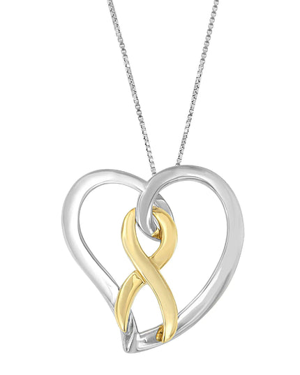 14K Gold and Silver Heart Bow Pendant Necklace