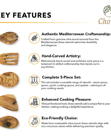 Olive Wood Kitchen Servers Set -5 pcs