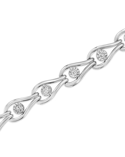.925 Sterling Silver 1/10 Cttw Miracle-Set Diamond Pear Shape and Bezel Link Bracelet (I-J Color, I3 Clarity) - 7.25"