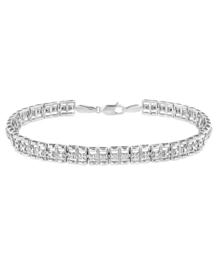 .925 Sterling Silver 1/10 Cttw Diamond Double-Link 7" Rolex Tennis Bracelet (I-J Color, I3 Clarity)