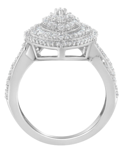 .925 Sterling Silver 1.0 Cttw Round & Baguette-Cut Diamond Marquise-Shaped Ring (I-J Color, I2-I3 Clarity)