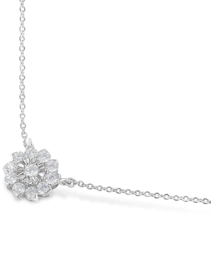 .925 Sterling Silver 1/2 Cttw Diamond Miracle Set Flower Cluster Pendant Necklace with Cable Chain (I-J Color, I1-I2 Clarity) - 18”