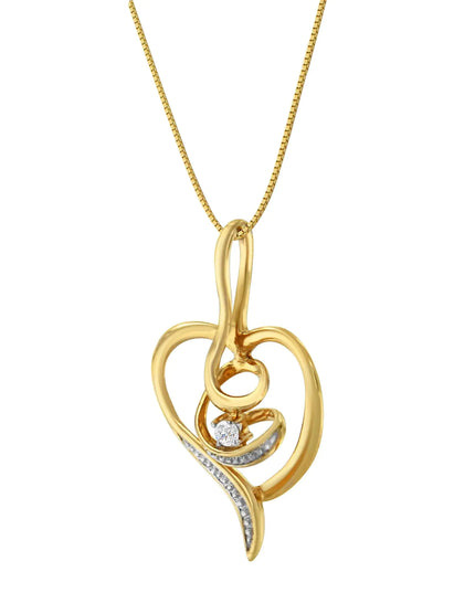 Espira 10K Yellow Gold .03 Cttw Diamond-Accented Round-Cut Diamond Swirl Open Heart 18" Pendant Necklace (I-J Color, I2-I3 Clarity)