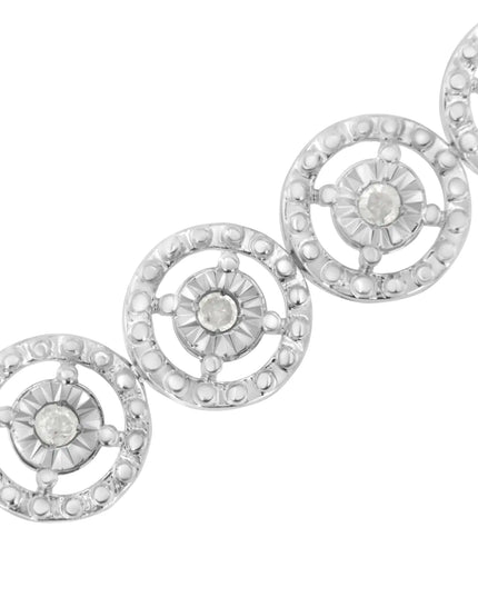 .925 Sterling Silver 1.0 Cttw Diamond Nested Circle Miracle Set Open Wheel 7" Fashion Link Bracelet (I-J Color, I3 Clarity)
