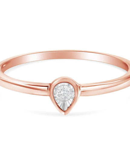 14K Rose Gold Plated .925 Sterling Silver 1/20 Carat Diamond Teardrop Pear-Shaped Miracle Set Petite Fashion Ring (J-K Color, I1-I2 Clarity)