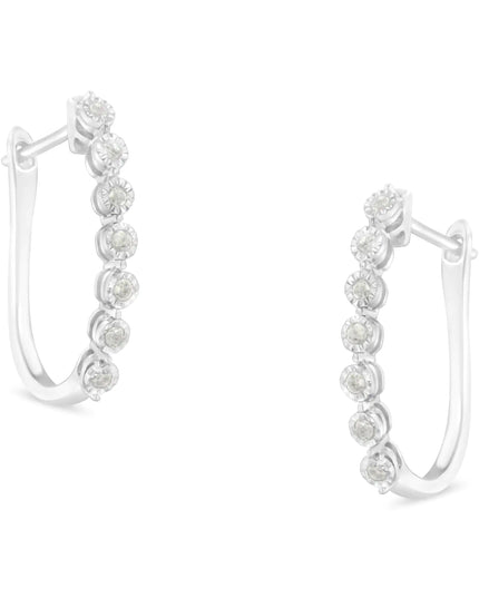 .925 Sterling Silver 1/2 cttw Miracle-Set Diamond 7 Stone Hoop Earrings (I-J Color, I3 Clarity)