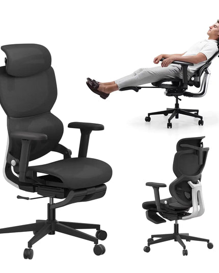 Mesh Office Chair With Footrest, Rubber Lumbar Support