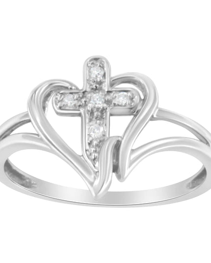 10K White Gold Diamond-Accented Cross & Open Heart Promise Fashion Ring (H-I Color, I1-I2 Clarity)