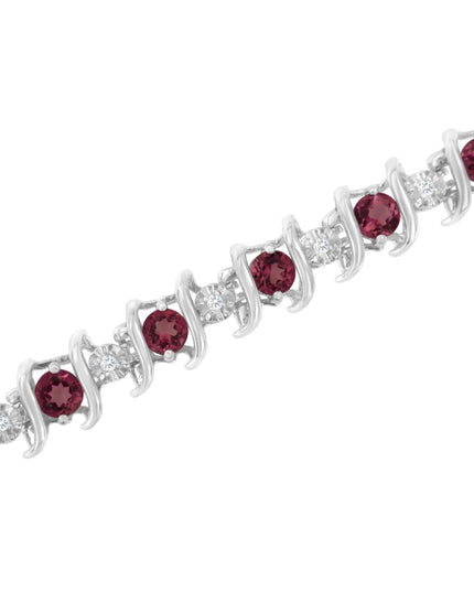 .925 Sterling Silver Lab-Grown Birthstone and 1/6 Cttw Round Diamond Tennis Bracelet (H-I Color, I1-I2 Clarity)