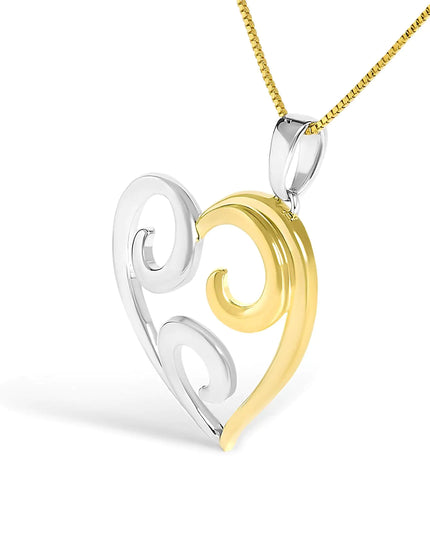 10K Yellow Gold Over .925 Sterling Silver Open Heart with Swirls 18" Box Chain Pendant Necklace