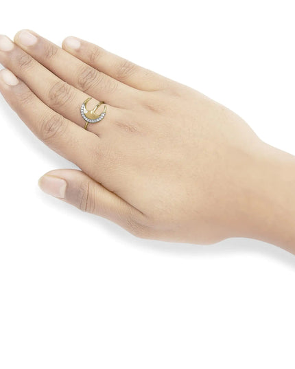 10K Yellow Gold 1/10 Cttw Diamond Crescent Moon Ring (I-J Color, I1-I2 Clarity)