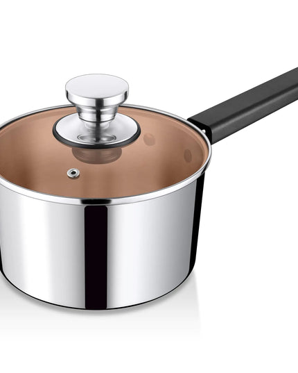 Teamfar 3QT Stainless Steel Tri-ply Saucepan With Lid