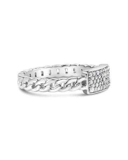 .925 Sterling Silver 1/5 Cttw Diamond ID and Cuban Link Band Ring (I-J Color, I2-I3 Clarity)