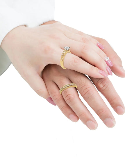 14K Yellow Gold Plated .925 Sterling Silver 1/5 Cttw Diamond Art Deco Style Engagement Ring Bridal Set (I-J Color, I3 Clarity)