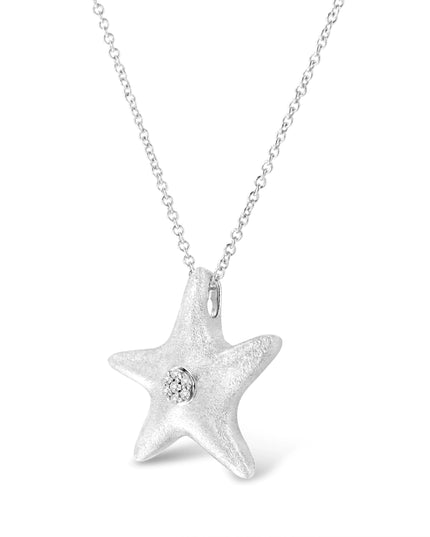 .925 Sterling Silver Prong-Set Diamond Accent Starfish Pendant Necklace (I-J Color, I1-I2 Clarity) - Size 18"