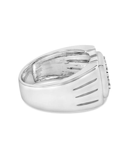 .925 Sterling Silver Diamond Accent Miracle-Set 9 Stone Ridged Band Gentlemen's Fashion Ring (I-J Color, I3 Clarity) - Size 10