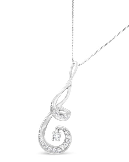Espira 10K White Gold 1/5 Cttw Brilliant-Cut Diamond Sparkling Spiral 18" Pendant Necklace (J-K color, I2-I3 Clarity)