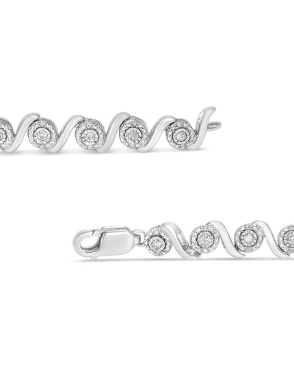 .925 Sterling Silver 1/2 Cttw Round Diamond Halo S-Link Bracelet (I-J Color, I2-I3 Clarity) - 7.25"