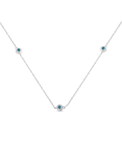 Sterling Silver Treated Blue Color Diamond Station Necklace (1/2 cttw, Blue Color, I2-I3 Clarity)