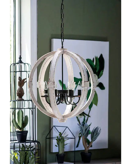 6 - Light Wood Chandelier With Adjustable Chain For Kitchen, Dining Hall Entrance, Bulb Not Included