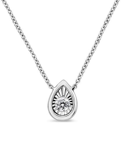 10K White Gold 1/10 Cttw Miracle Set Round-Cut Diamond 18" Pendant Necklace - Choice of Shape