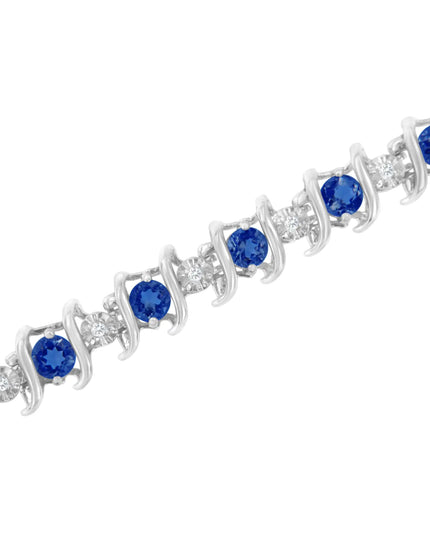 .925 Sterling Silver Lab-Grown Birthstone and 1/6 Cttw Round Diamond Tennis Bracelet (H-I Color, I1-I2 Clarity)