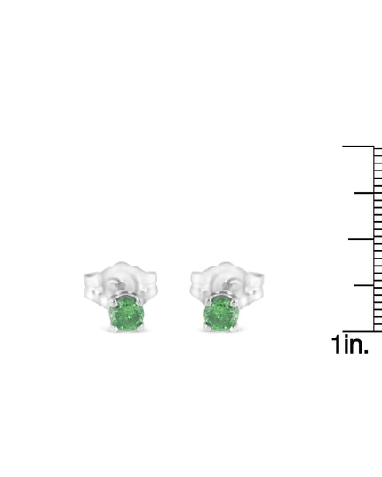 .925 Sterling Silver 1/4 Cttw Round Brilliant-Cut Green Diamond Classic 4-Prong Stud Earrings (Fancy Color-Enhanced, I2-I3 Clarity)