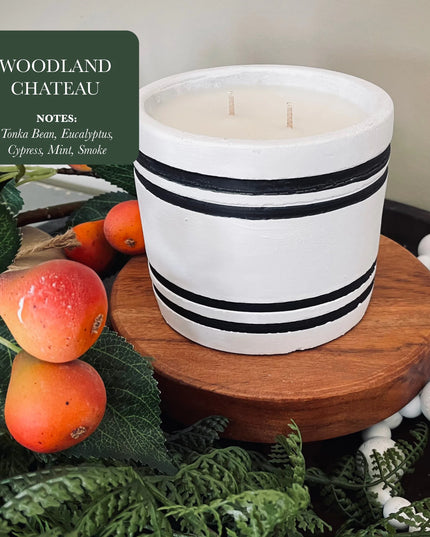 Luxury Small Striped Stone Designer Candle - Woodland Chateau