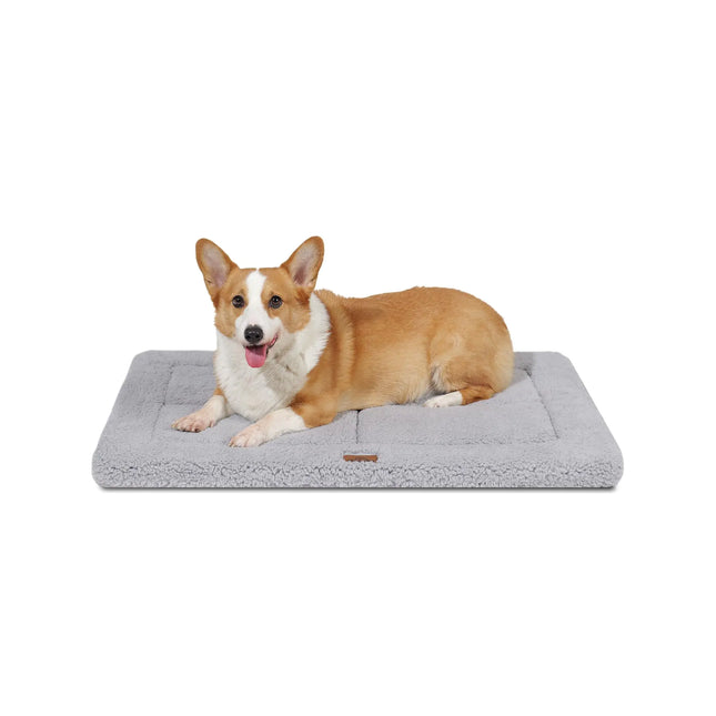 Washable Reversible Dog Bed Mat – Ultra Soft Fleece & Foam Crate Pad for Small to Medium Dogs, Indoor/Outdoor Use, 29" x 21", Gray