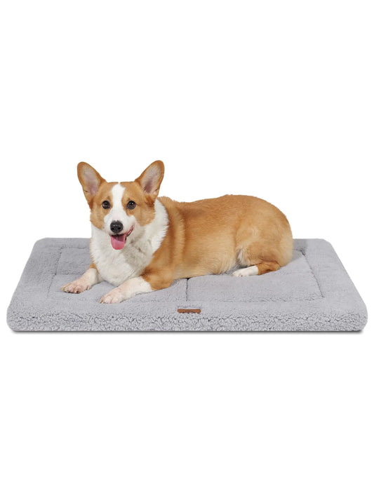 Washable Reversible Dog Bed Mat – Ultra Soft Fleece & Foam Crate Pad for Small to Medium Dogs, Indoor/Outdoor Use, 29" x 21", Gray