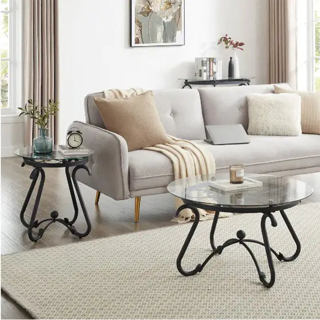 2-piece Coffee Table Set, Tempered Glass Surface