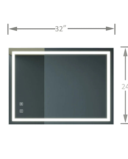 32x24 LED Vanity Mirror, Backlit Panel, High Lumens, Dimmable Touch, Welfel