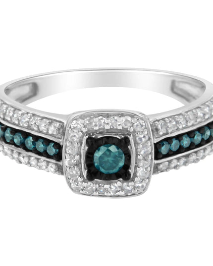 .925 Sterling Silver Treated Blue Miracle-Set Diamond Engagement Ring (1/2 Cttw, J-K Color, I1-I2 Clarity)