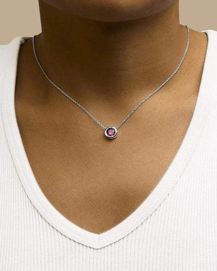 .925 Sterling Silver 7MM Bezel Set Created Purple Amethyst Pendant Necklace - 18" Inches