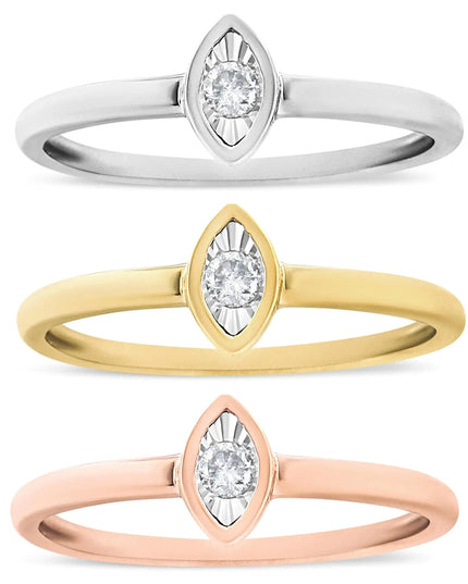 14K Gold Plated .925 Sterling Silver 1/6 Cttw Diamond Marquise Shaped Stackable Promise Ring Set (J-K Color, I1-I2 Clarity)
