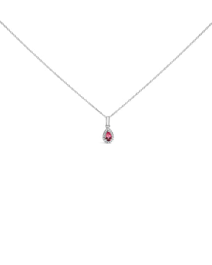 10K White Gold 5x3mm Gemstone and Diamond Accent Halo Pear Shape 18" Pendant Necklace (I-J Color, I1-I2 Clarity)