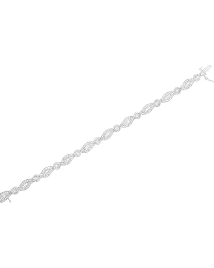 .925 Sterling Silver 1 cttw Diamond Double Leaf and Bezel Link Bracelet (I-J Clarity, I2-I3 Color) - Size 7.25"