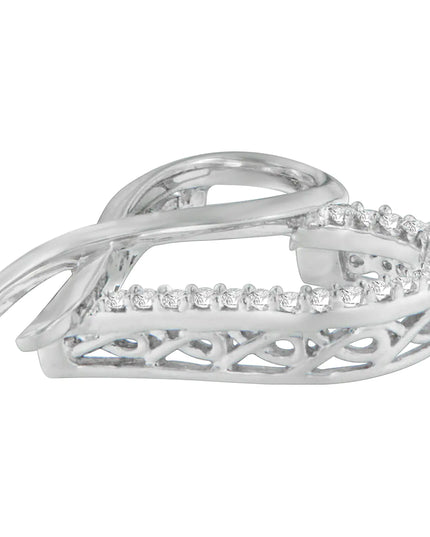 .925 Sterling Silver 1/4 cttw Round Cut Diamond Ribbon and Heart Accent Pendant Necklace (H-I, I2-I3)