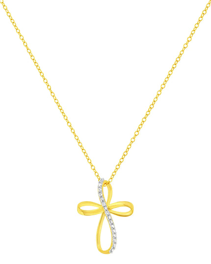 .925 Sterling Silver Diamond Accent Cross Ribbon 18" Pendant Necklace (I-J Color, I2-I3 Clarity)