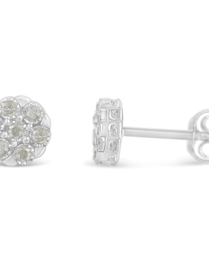 Sterling Silver Rose-Cut Diamond Floral Cluster Stud Earring (0.25 cttw, I-J Color, I2-I3 Clarity)