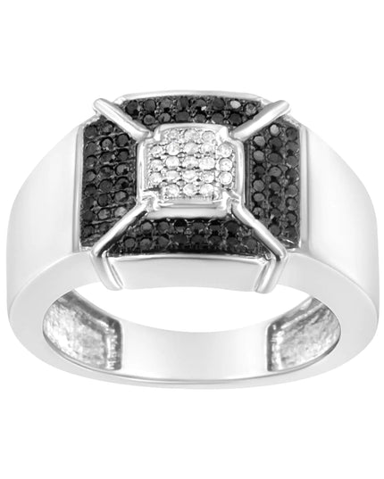 .925 Sterling Silver 3/8 Cttw Composite Enhanced Black and White Diamond Men's Band Ring (H-I, I2-I3)
