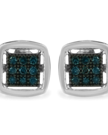 Sterling Silver Rose Cut Treated Blue Diamond Square Stud Earring (0.25 cttw, Blue Color, I2-I3 Clarity)