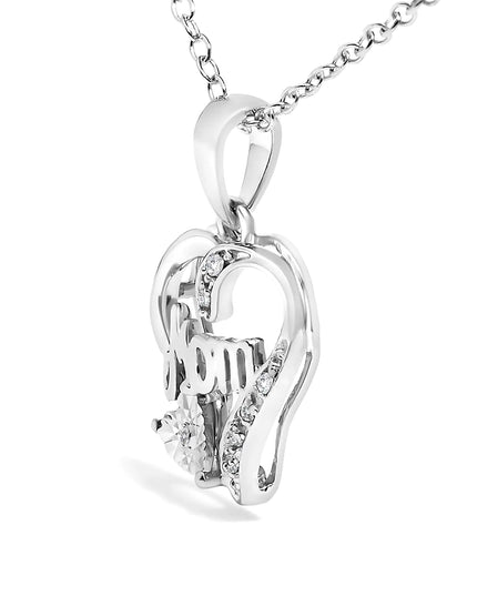 .925 Sterling Silver Diamond Accent Mom with Heart Pendant Necklace (J-K Color, I2-I3 Clarity) - 18" Inches
