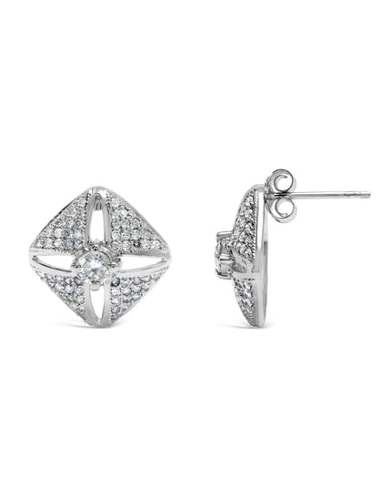 .925 Sterling Silver 1.0 Cttw Diamond Studded Rhombus Stud Earring (H-I Color, I2-I3 Clarity)